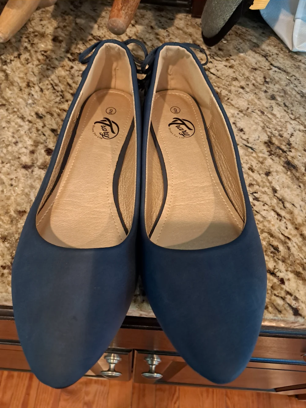 Trary Navy Blue Women's Ballet Flats with Heel Tassels